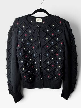 Edina Ronay For Edina & Lena Vintage Hand Knit 1970's Bobble Wool Cardigan (D)
